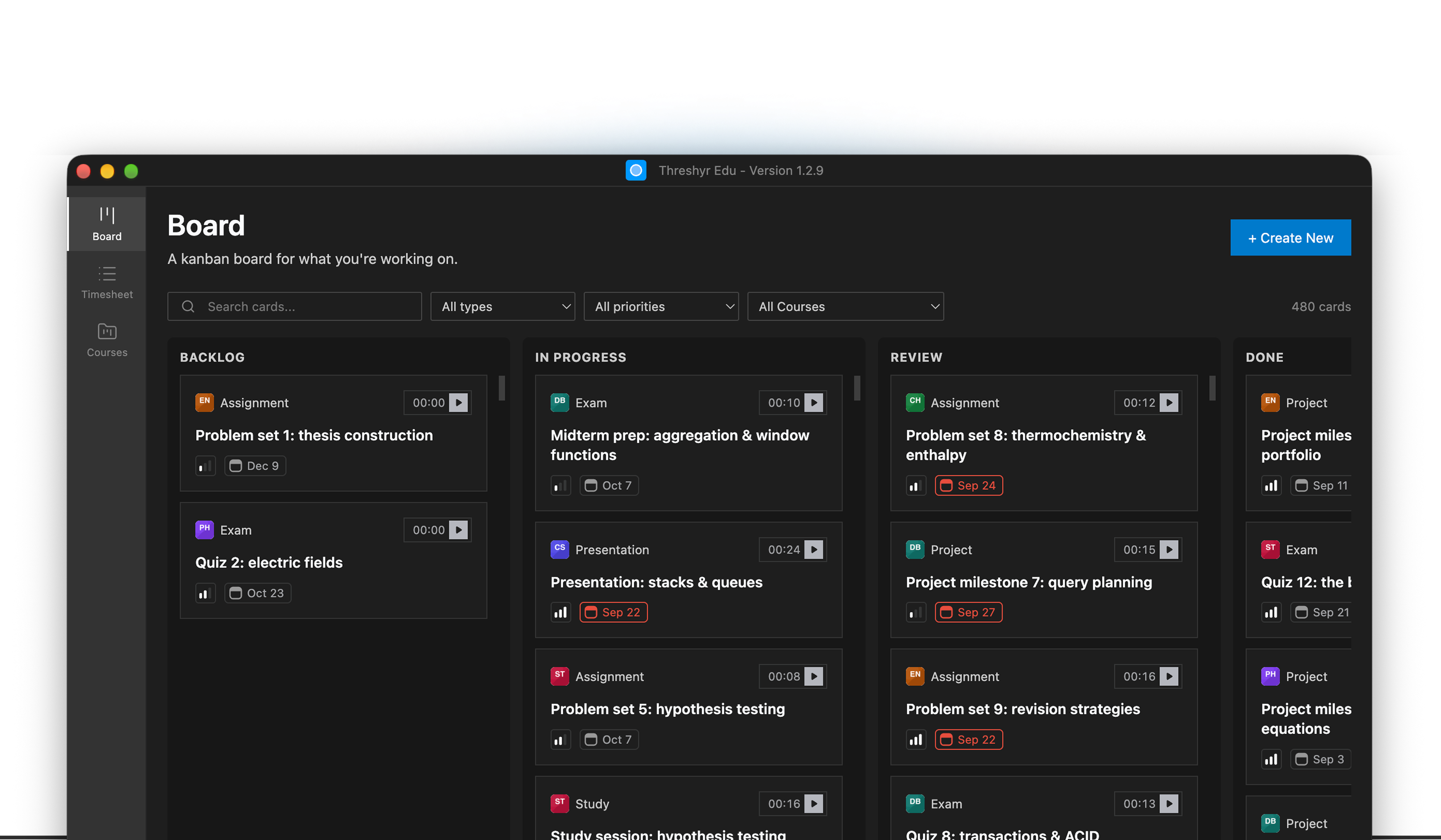 Threshyr Edu study board with focus timers